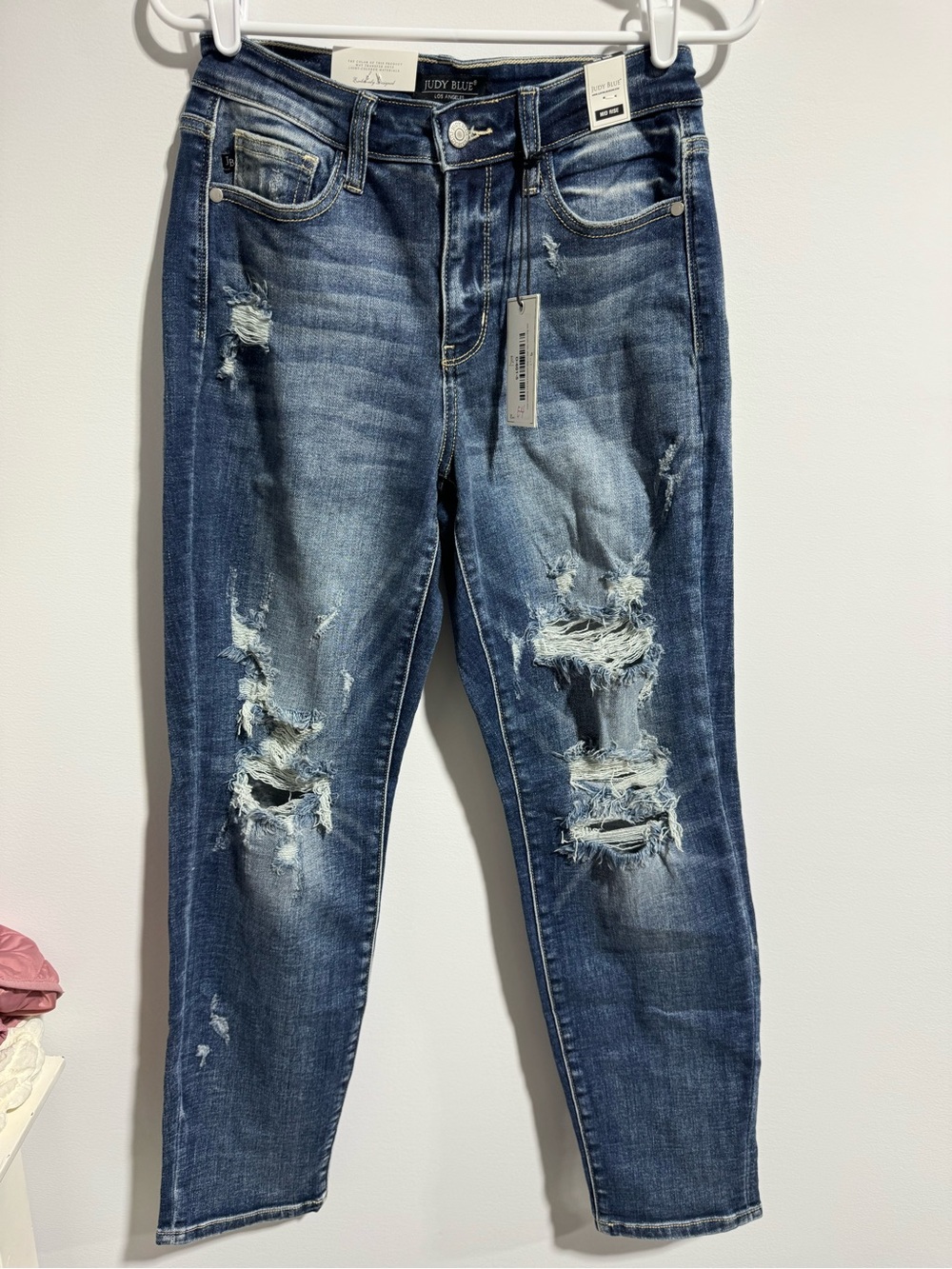 Judy Blue Women's Distressed High-Rise Skinny Jeans - Dark Blue Size 5